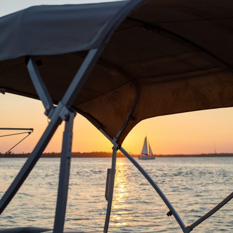 a small boat in a body of water