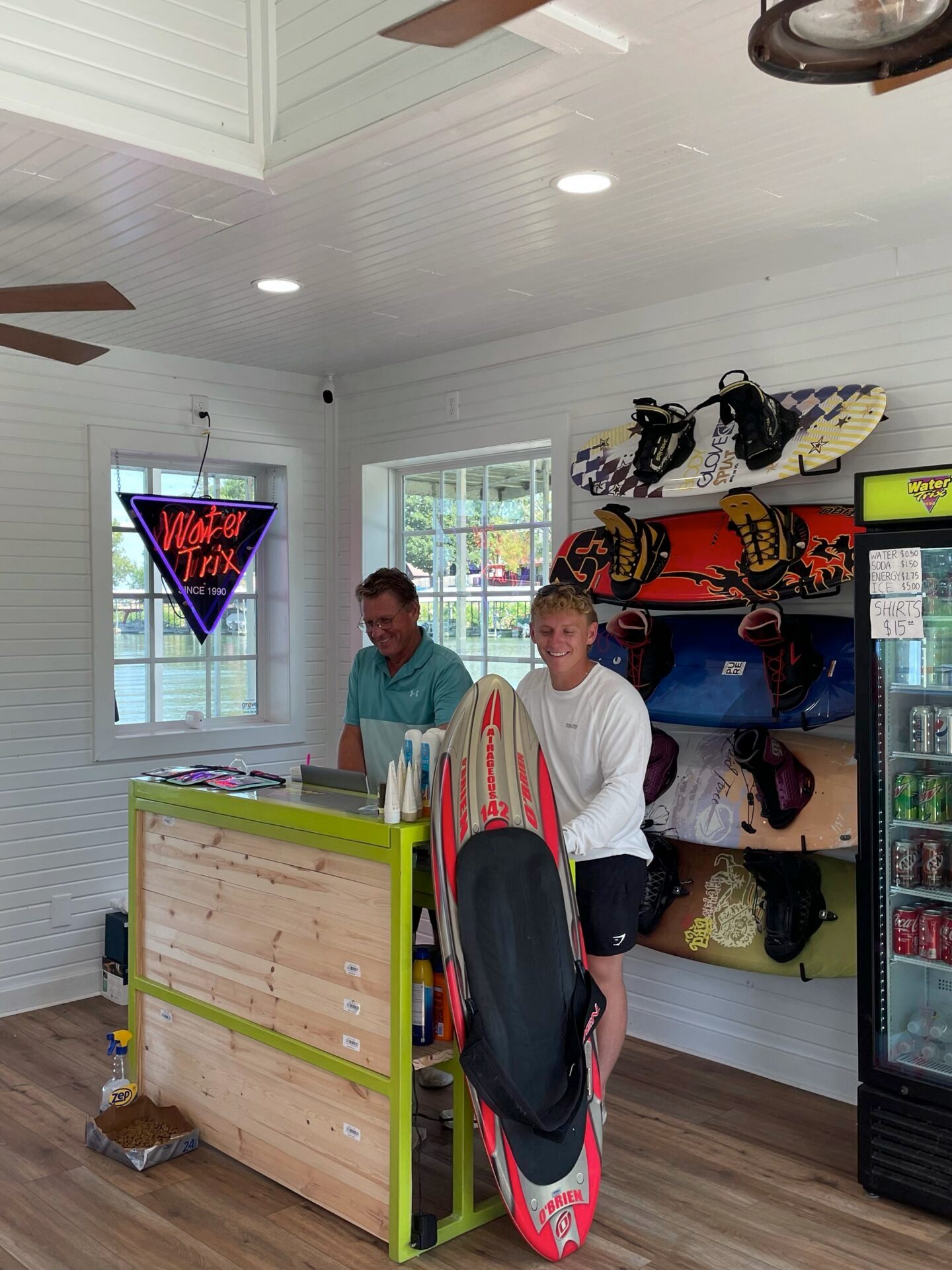 a group of people standing in a room