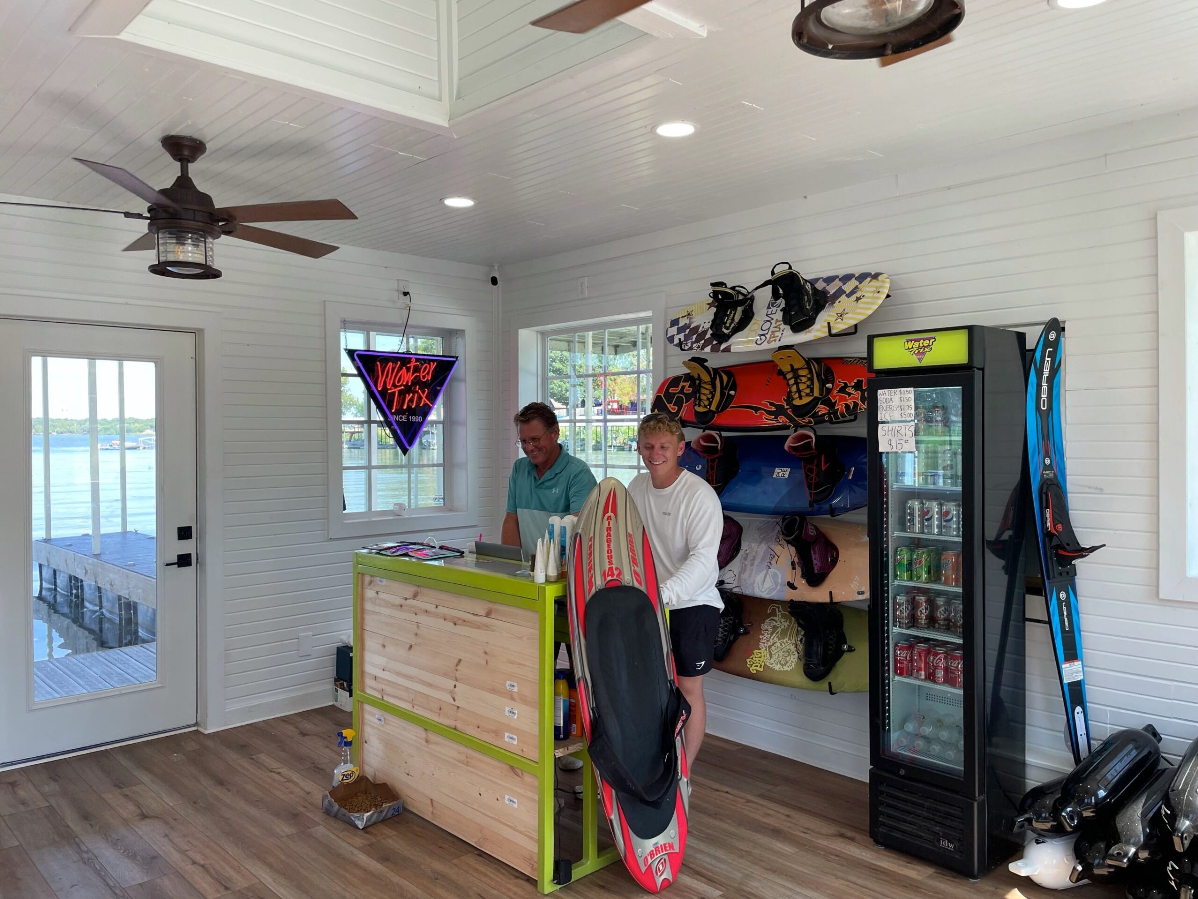 a group of people standing in a room